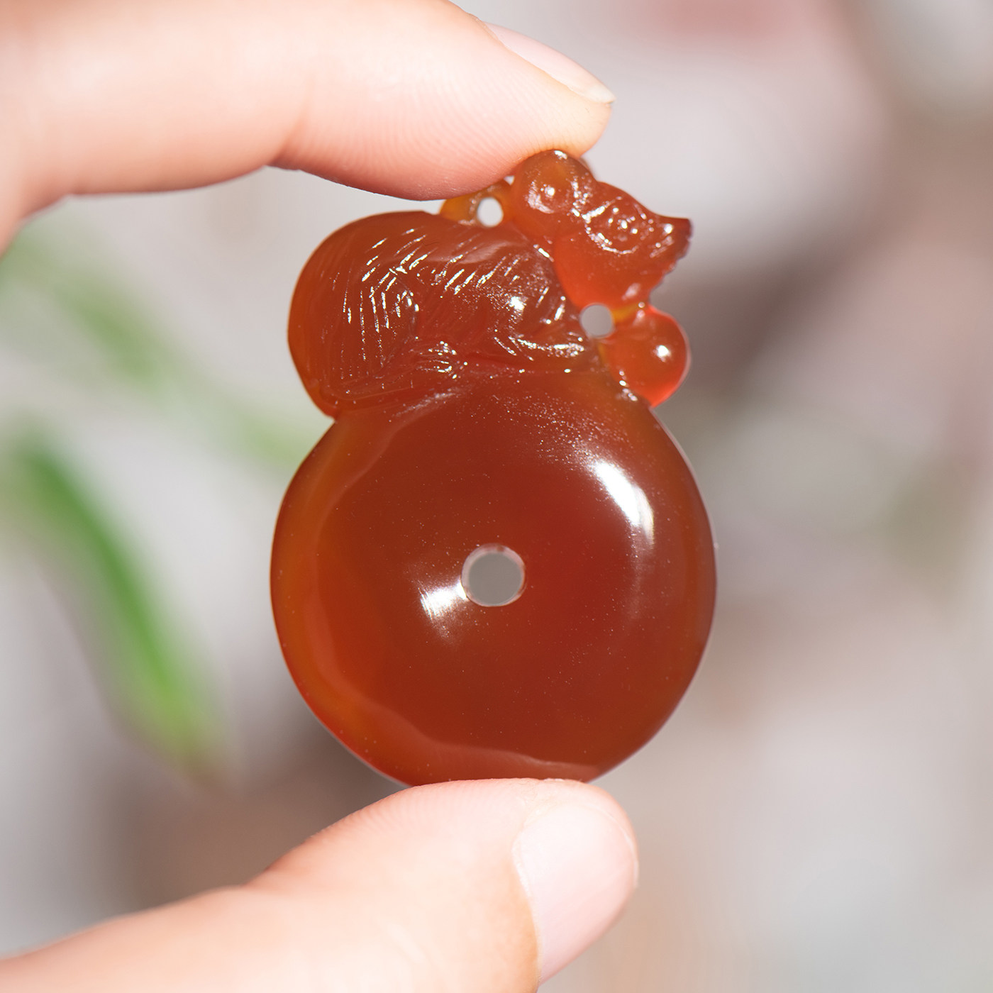 天然红玛瑙12生肖平安扣吊坠