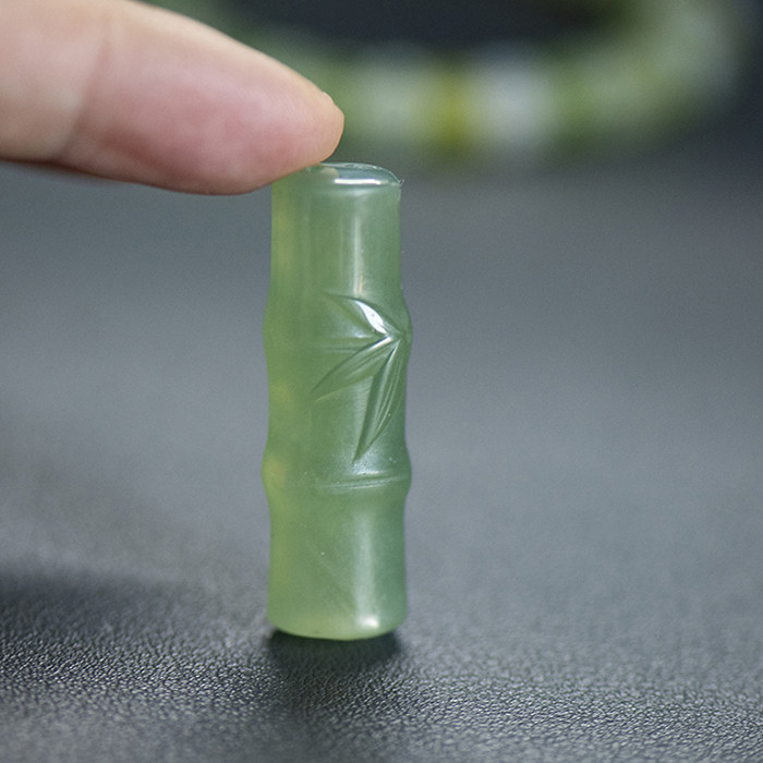 天然岫岩玉竹节节高双面吊坠项链坠玉石牌钥匙挂件玉坠佩步步高升