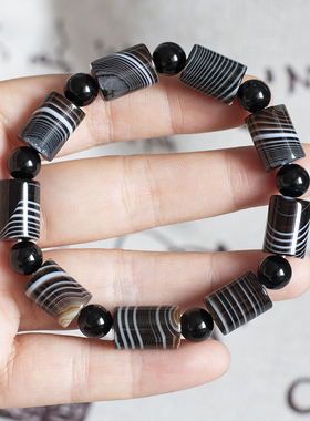 天然缠丝玛瑙手链桶珠路路通民族风男款情侣生日礼物水晶天眼天珠