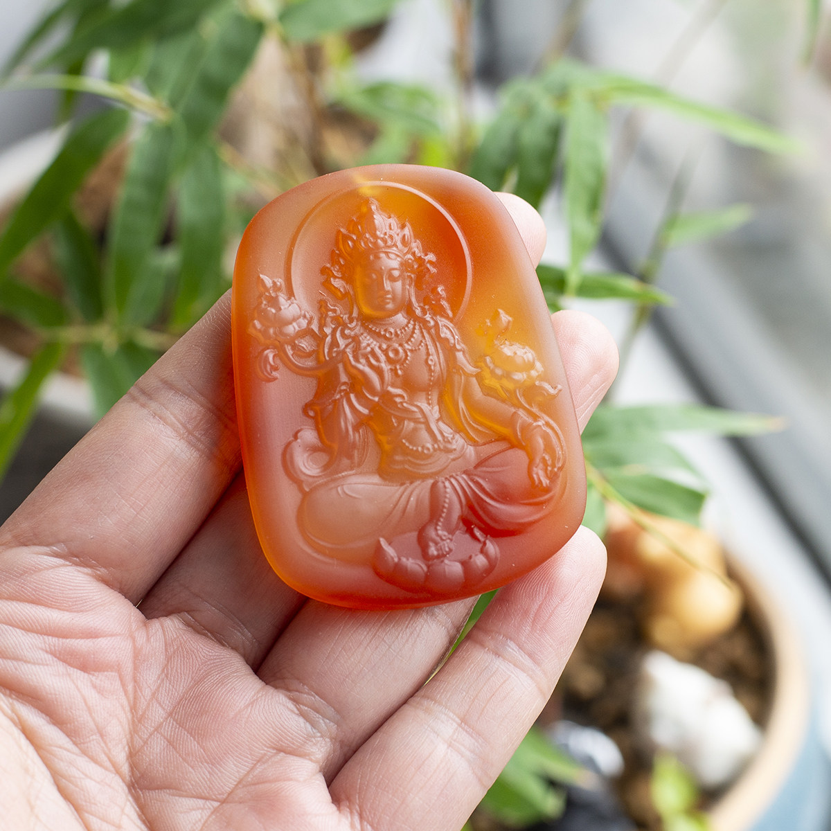 天然红玛瑙观音吊坠度母项链民族风佛像结缘随身佛牌藏传用品DIY