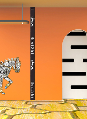 爱玛橙色仕高级感直播间背景墙奢侈品服装鞋包拍照3d立体网红背景