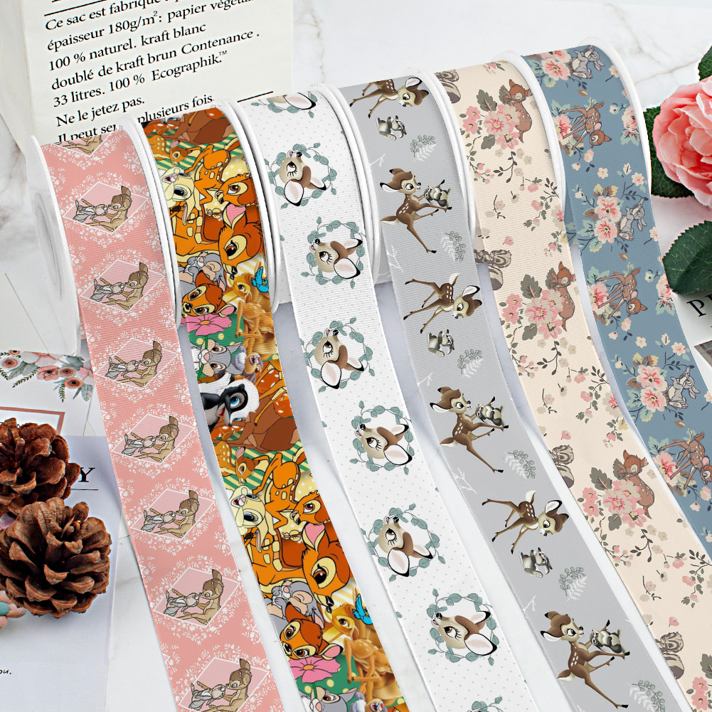 小鹿斑比  彩色印刷螺纹织带丝带  发饰头饰diy蝴蝶结