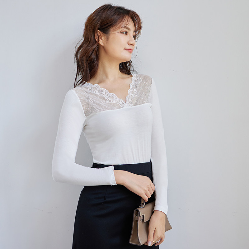 夏季薄款莫代尔纯棉背心蕾丝拼接V领短袖T恤女外穿吊带长袖打底衫