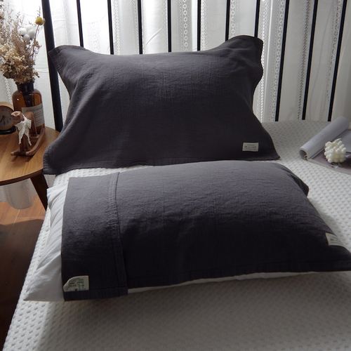 纯棉纱布枕巾一对装简约纯素色亚麻枕巾成人家用隔油枕头盖巾