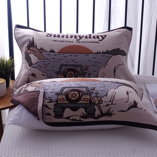 美式枕巾一对装纯棉纱布枕头巾男生男士年轻休闲个性全棉枕头盖巾