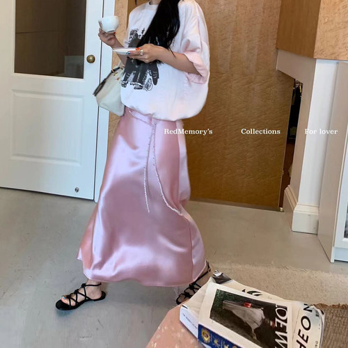 洋气新店REDMEMORY南法浪漫 珍珠腰链流光溢彩醋酸半身长裙