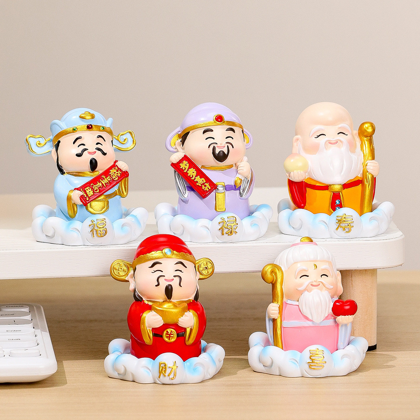福气五福财神福禄寿喜财礼品套装桌面摆件办公室工位装饰闺蜜礼品