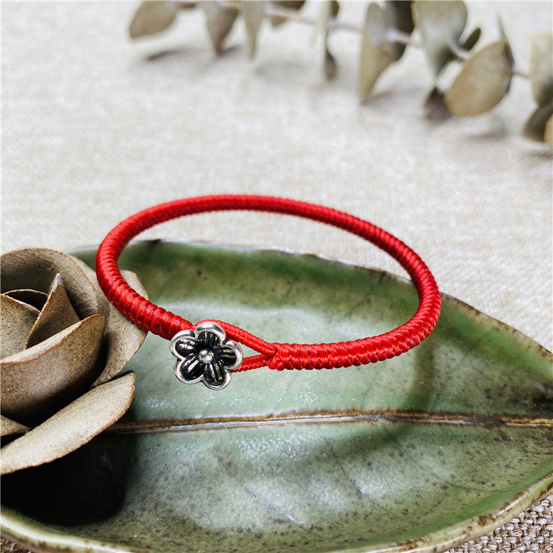 复古梅花扣925银红手绳子新本命年高光蜡线金刚结男女礼物手工虎