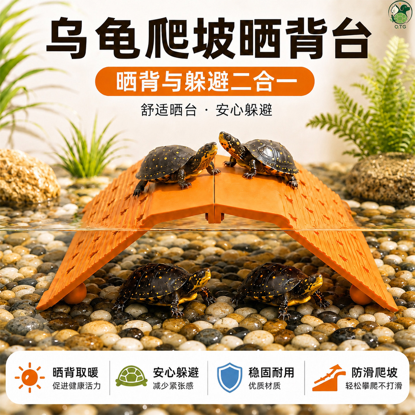 乌龟爬台晒背浮台躲避洞深水造景图片
