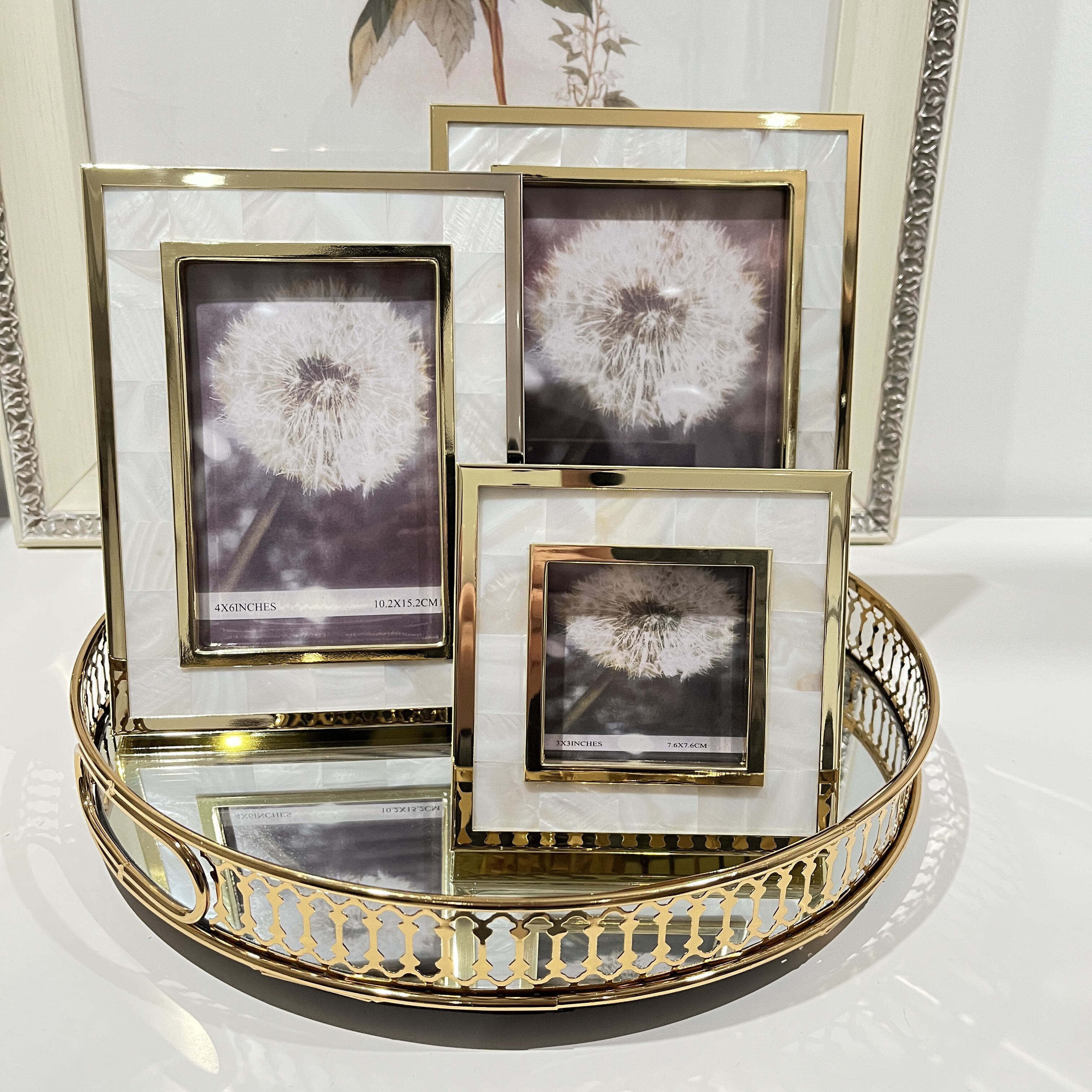 现代简约天然贝壳金属边框相框摆台多尺寸高档精致照片框装饰画框