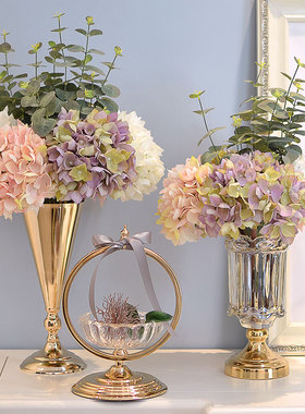 欧式美式粉紫色花艺花瓶组合套装摆件 家居客厅样板房仿真花假花