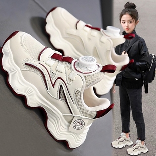 大童女鞋2025新款秋冬女童轻便软底减震跑步运动初中学生老爹潮鞋