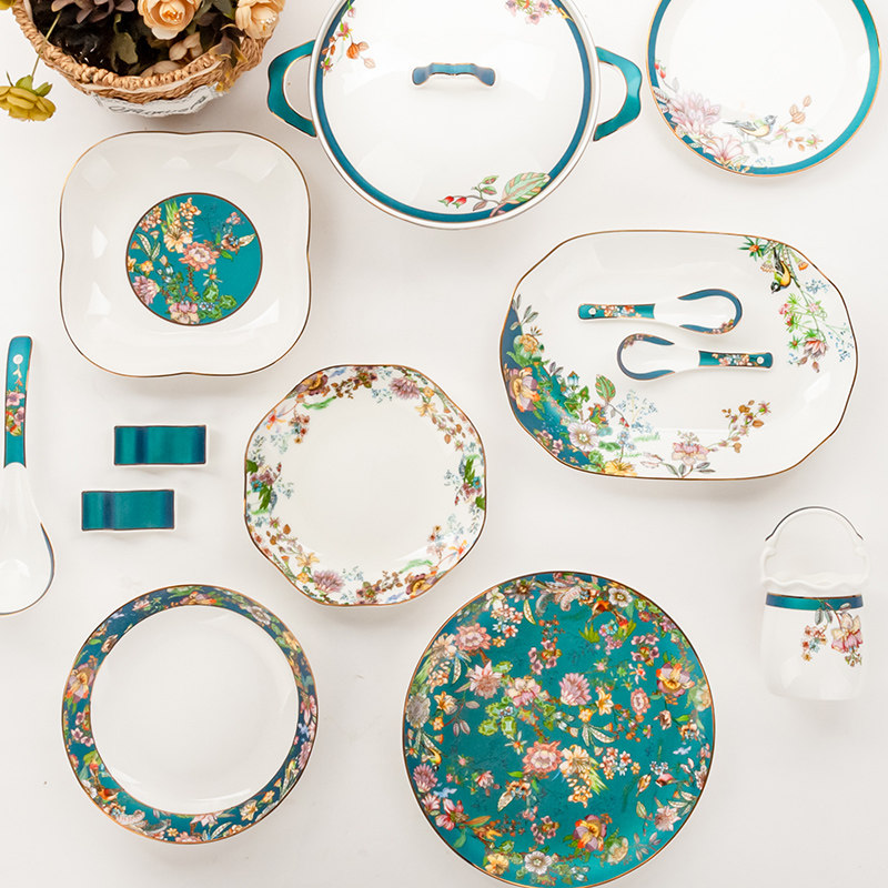 唐山骨瓷餐具珐琅彩碗碟家用陶瓷新中式碗盘绿野仙踪DIY散件,餐饮具,盘,淘宝优惠券,粉丝福利购,淘宝优惠卷
