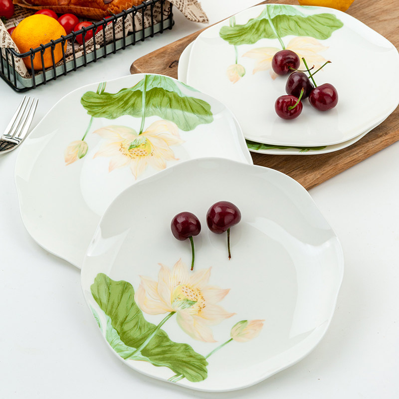 金岚玉唐山骨瓷餐具8英寸荷口盘子碟家用简约陶瓷盘8寸荷叶盘子,餐饮具,盘,淘宝优惠券,粉丝福利购,淘宝优惠卷