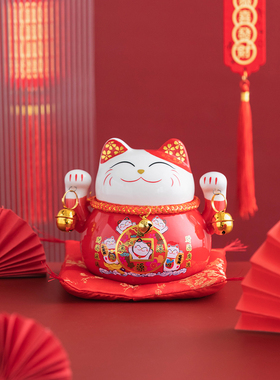 喜庆招财猫新年祝福摆件玄关桌面客厅乔迁礼品店铺前台开业装饰品