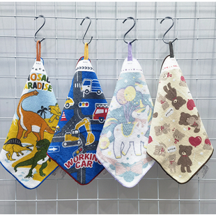 23x23cm日单大创汽车恐龙独角兽全棉儿童成人方巾挂巾擦手毛巾