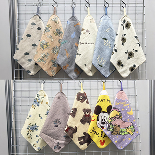 28x28cm日单素雅熊花朵全棉纯棉柔软儿童成人可挂毛巾擦手方巾