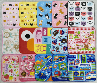 20x20cm日单汽车小猫花朵儿童成人纯棉全棉小方巾擦汗嘴吸水毛巾