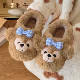 可爱小熊儿童棉拖鞋秋冬季保暖女童男童大人亲子毛绒居家棉鞋假日