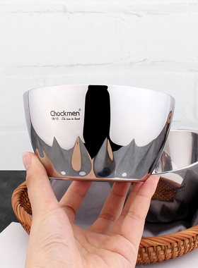 chockmen卓德铭18/10不锈钢双层饭碗家用餐碗汤碗防烫耐摔碗镜光