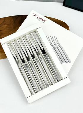 chockmen卓德铭18/10不锈钢水果叉6支装礼盒装蛋糕叉甜品叉子轻奢