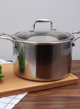出口18/10不锈钢汤锅304三层复合钢深炖锅汤煲24cm双耳点焊锅具