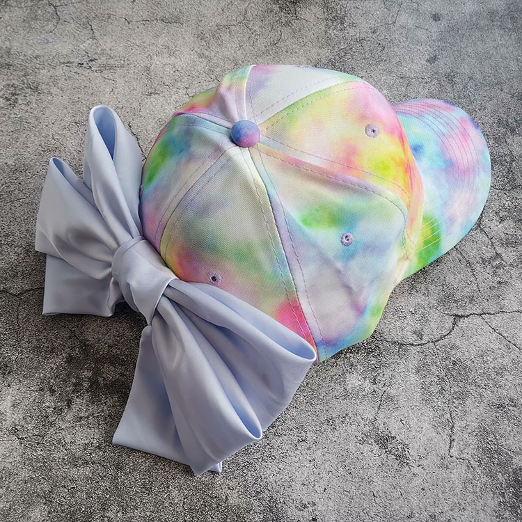 甜美缎面蝴蝶结扎染棒球帽春秋可爱少女显脸小彩色遮阳帽子鸭舌帽