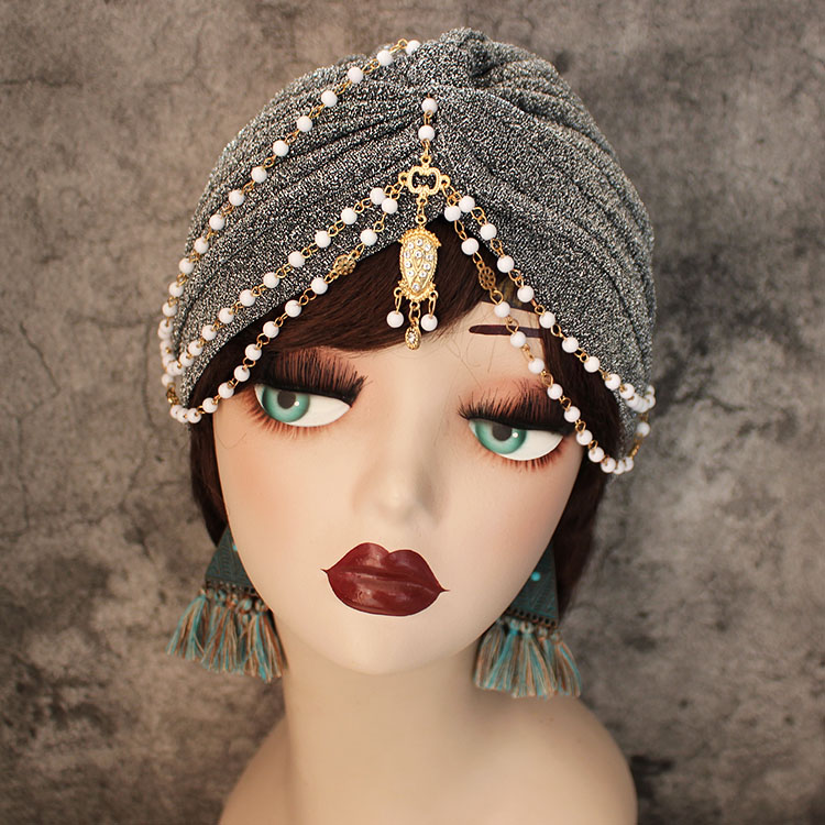复古额头亮丝帽子旅行流苏吊坠