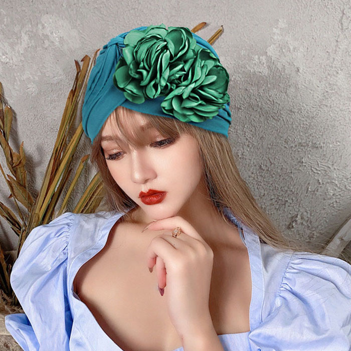 甜美大花朵复古风跳舞海边包头帽