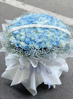 99朵碎冰蓝玫瑰花专业义乌同城鲜花速递