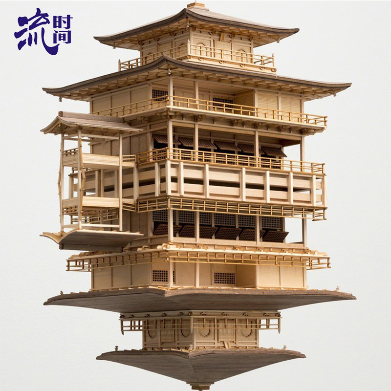 流时间金阁寺新中式古建筑斗拱模型成品木质手制工艺拼装饰品定制
