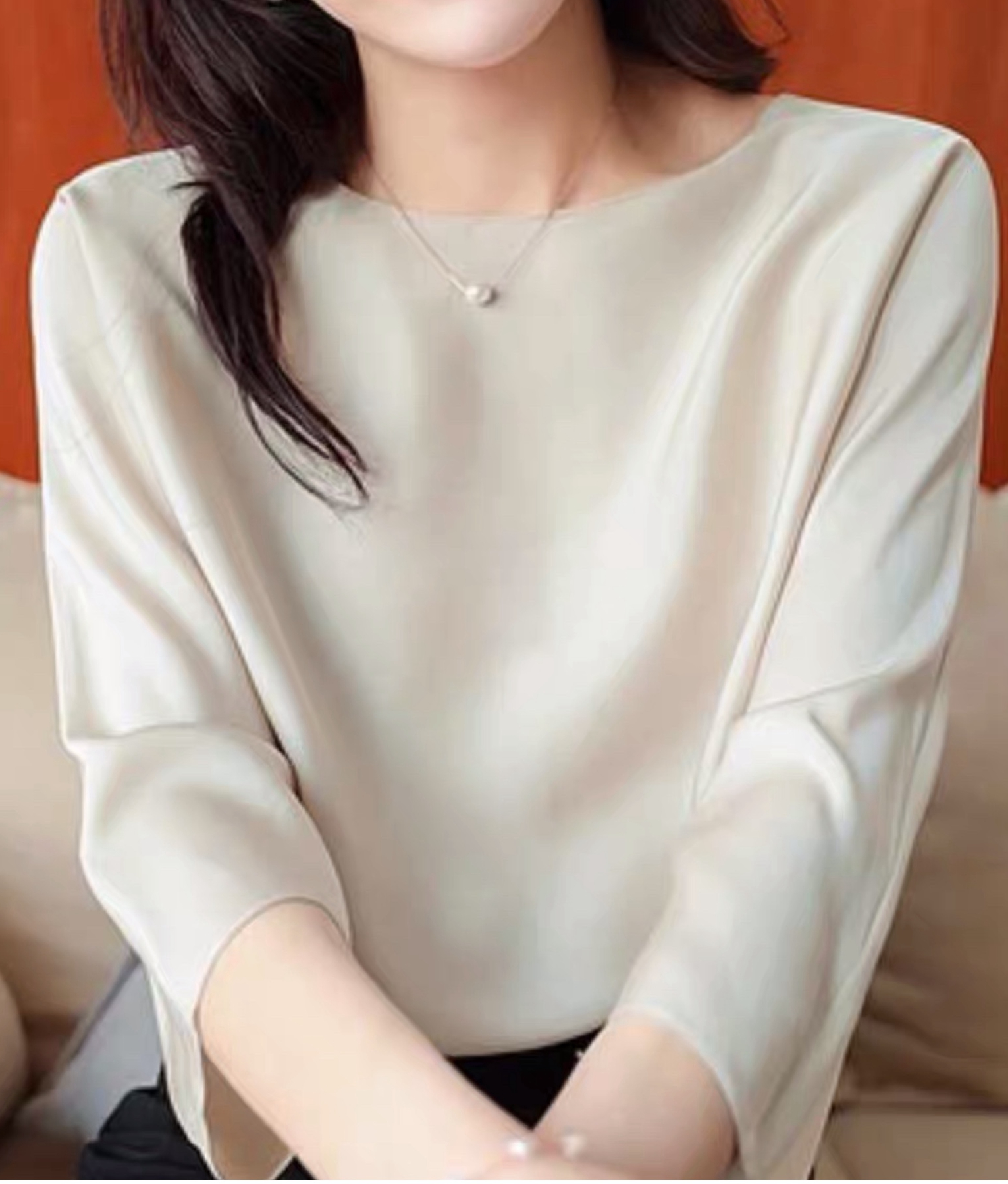 九分袖桑蚕丝宽松春t恤气质宽松