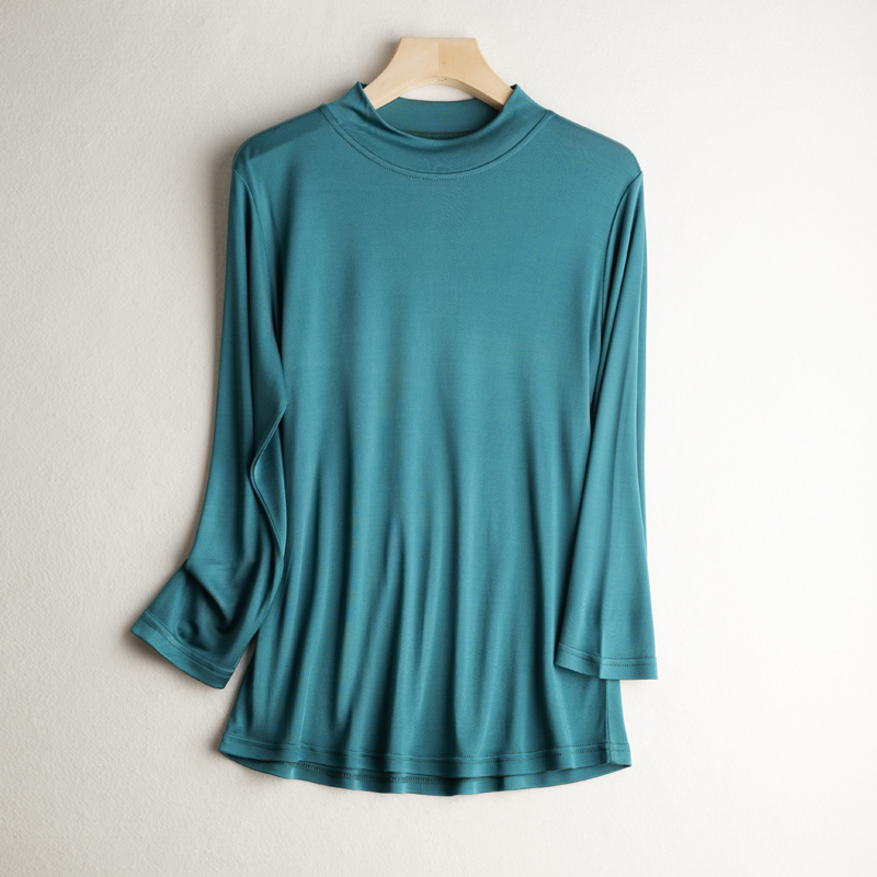 薄桑蚕丝七分袖半高领打底T恤衫