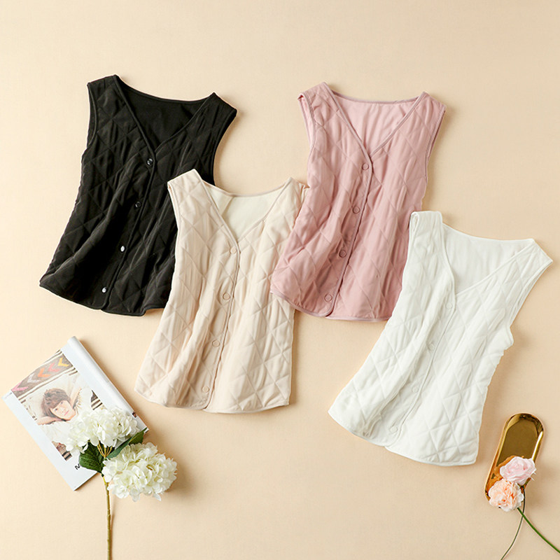 桑蚕丝马甲女宽松保暖丝棉背心冬季加厚内胆纯色刺绣大码坎肩棉衣