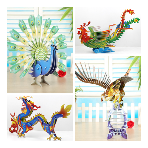 包邮儿童礼物 3d益智拼图孔雀恐龙老鹰凤凰龙 动物立体模型 赠品