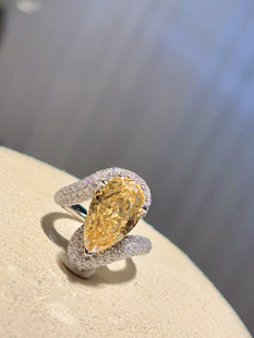 欧美经典设计水滴人工黄钻戒指18k镀金925银奢华富贵时尚穿搭单品