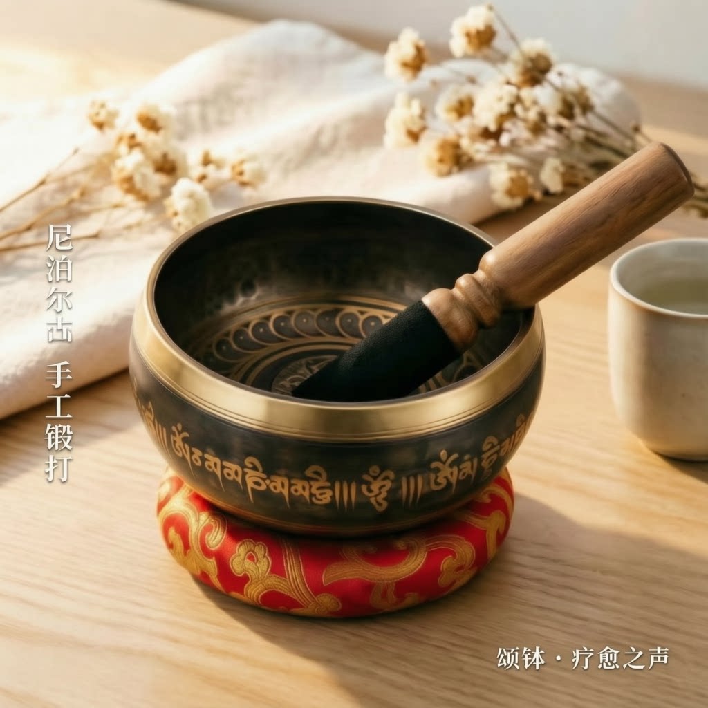 尼泊尔颂钵手工西藏佛音碗瑜伽冥想静心梵音钵铜罄法器摆件铜钵盂