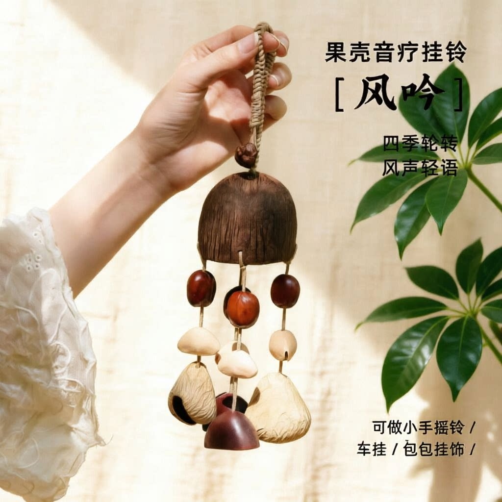 果壳挂件背包挎包挂件印尼果壳铃黑果夹竹桃鸭腱藤果壳音疗铃