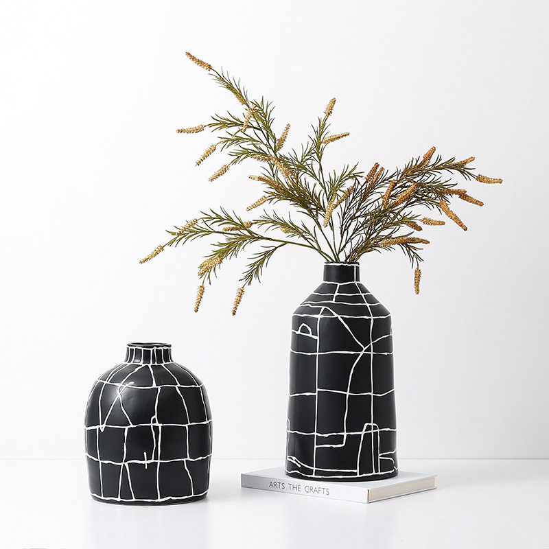 简约创意黑白线条插花瓶花器样板间客厅卧室餐桌面陶瓷装饰品摆件