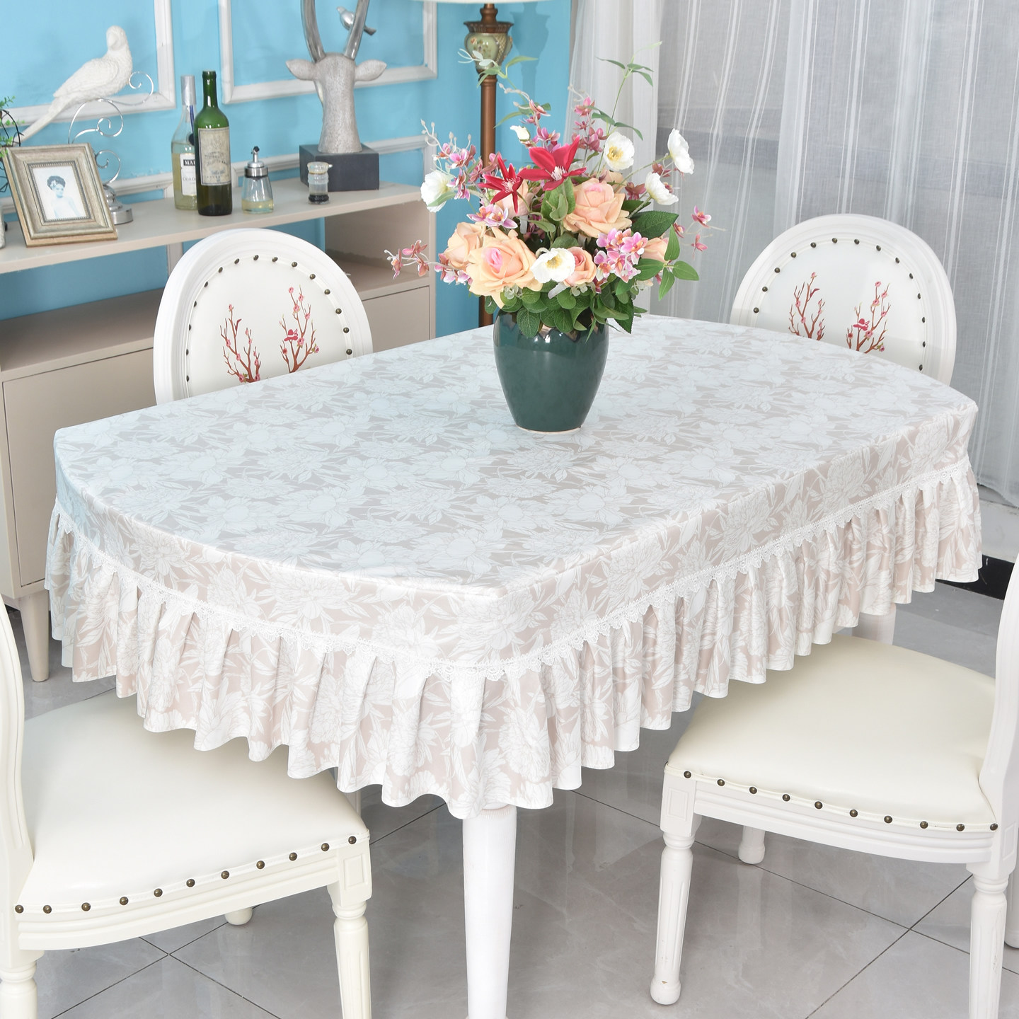 2025新款免洗田园简约现代防水防油椭圆茶几套餐长条餐桌布定制