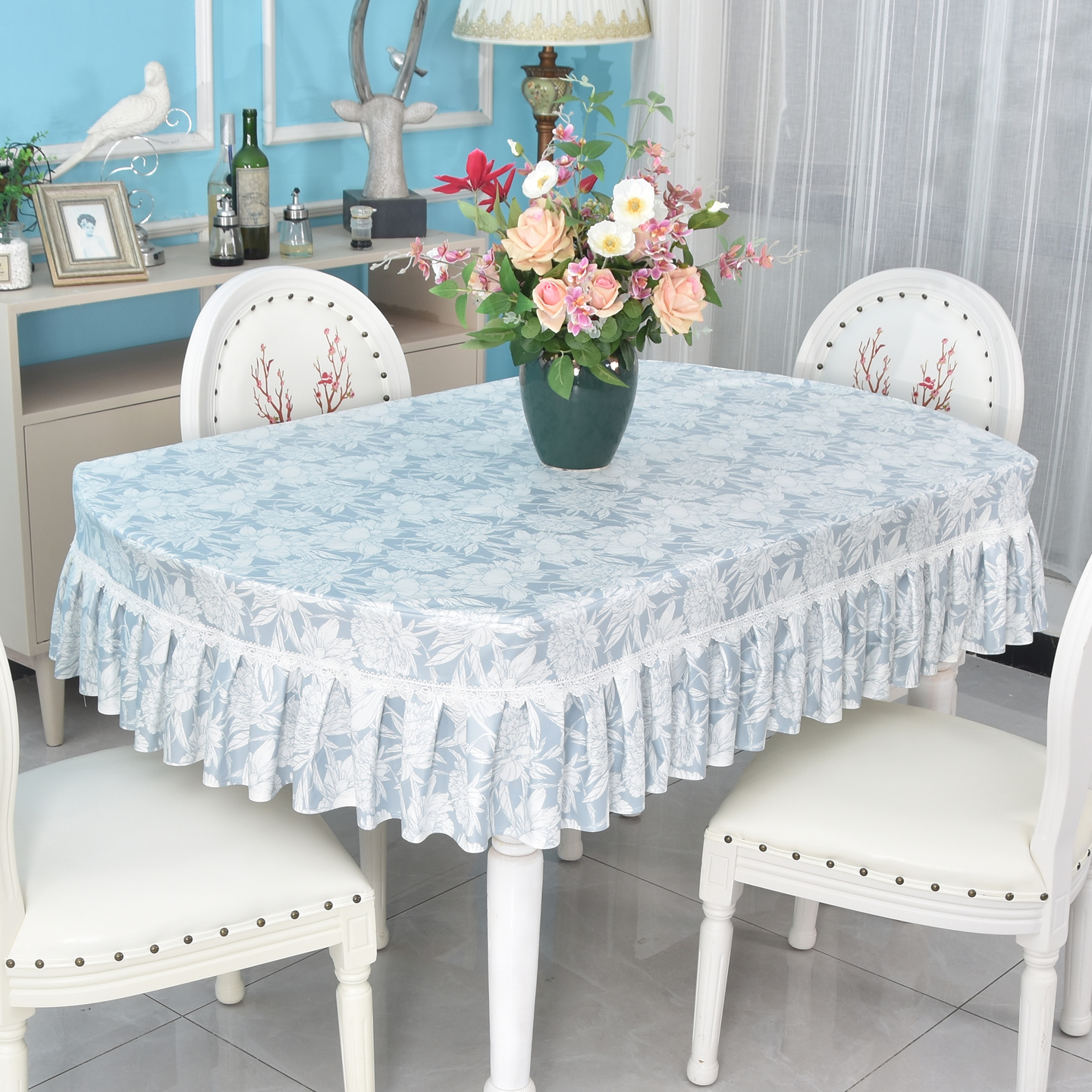 新款免洗餐厅简约现代防水防油椭圆茶几套餐长条家用餐桌布桌垫