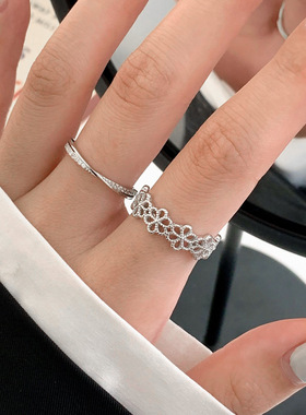 925纯银甜美花朵简约素银戒指