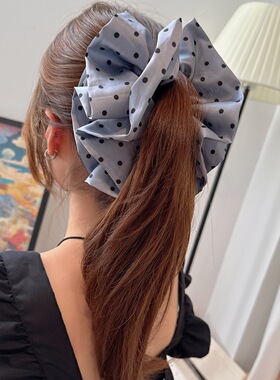 复古咖色波点缎面香蕉发夹女