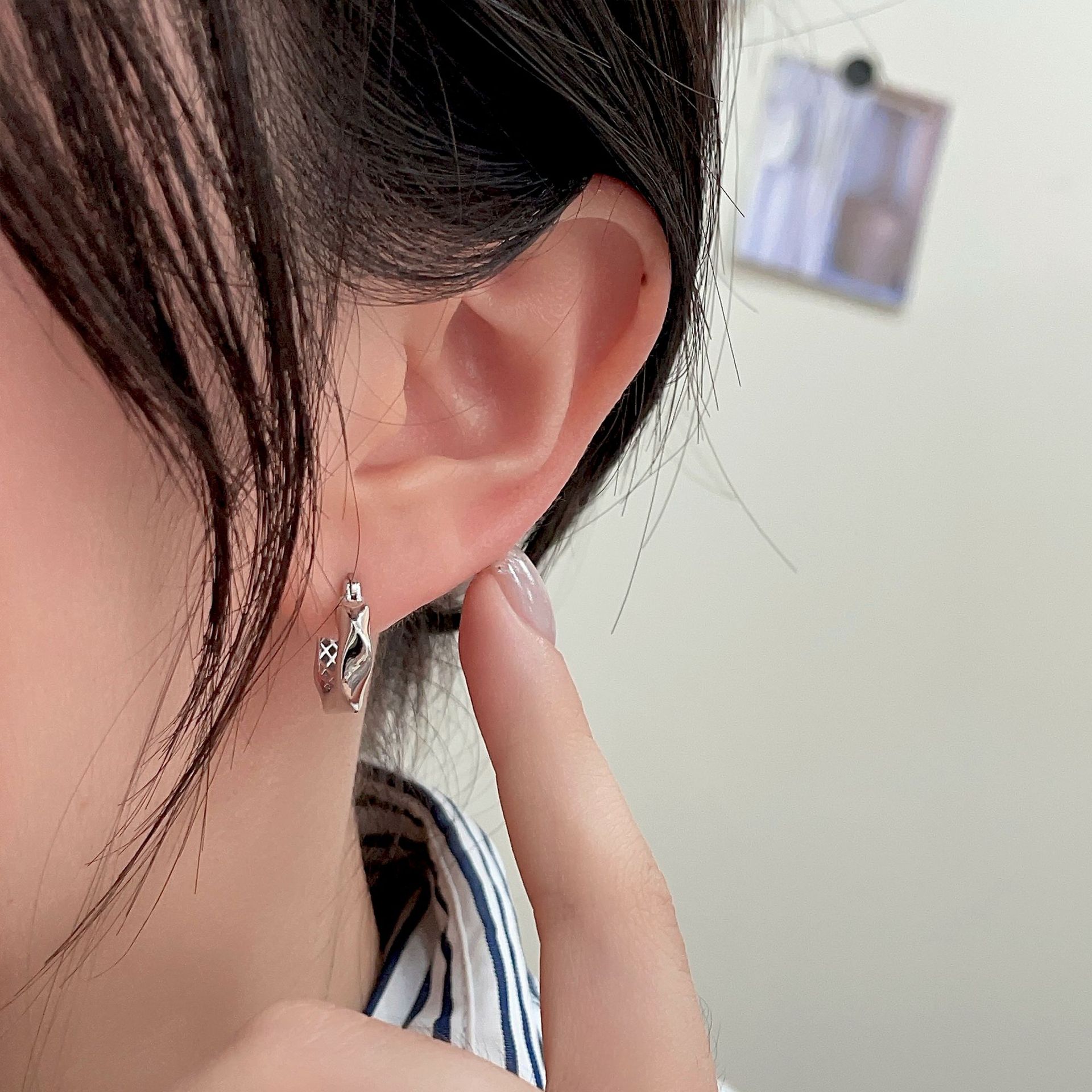 小众轻奢s925纯银几何耳钉女