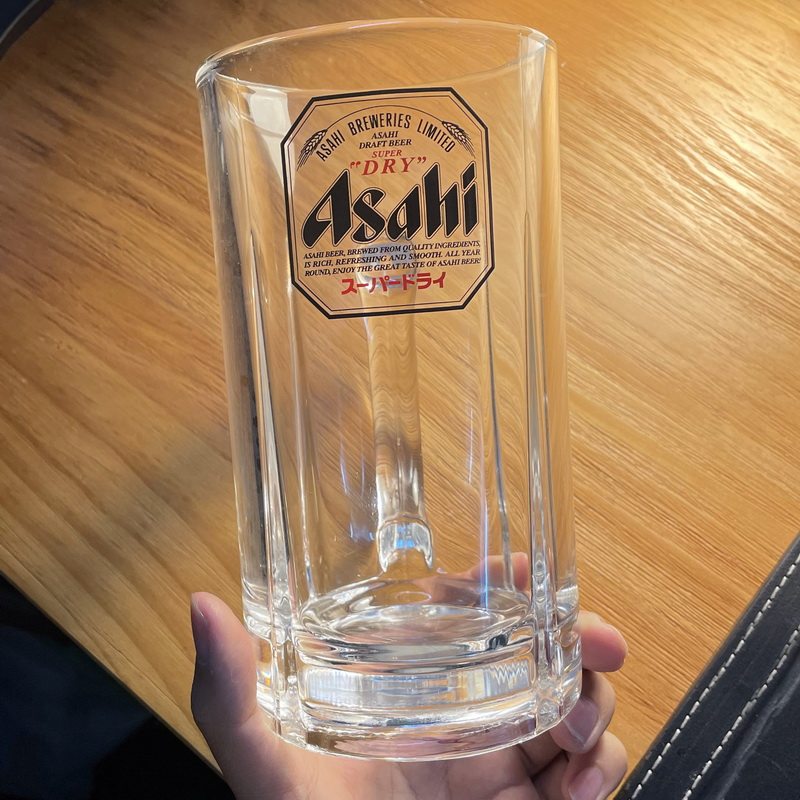 日本Asahi朝日SUPER DRY啤酒玻璃杯生啤酒杯带把手 1升1L大容量