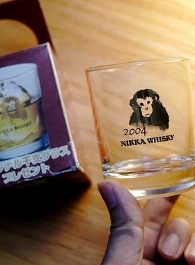 日本进口NIKKA WHISKY 2004年猴年纪念杯嗨棒威士忌酒杯厚底无盒