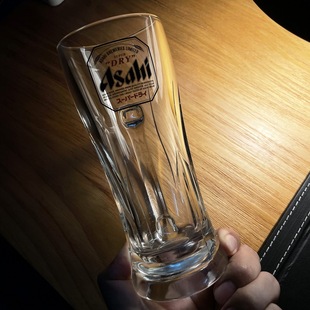 日本朝日Asahi BEER扎啤杯日式玻璃杯 爽快啤酒杯水杯带把手