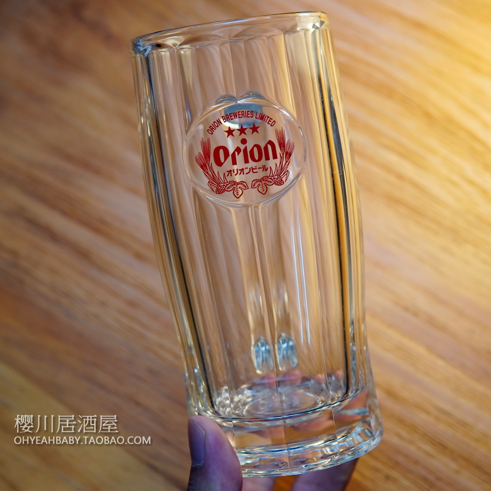 日本朝日ASAHI冲绳奥利恩Orion三星红标啤酒杯玻璃杯扎啤杯带把手