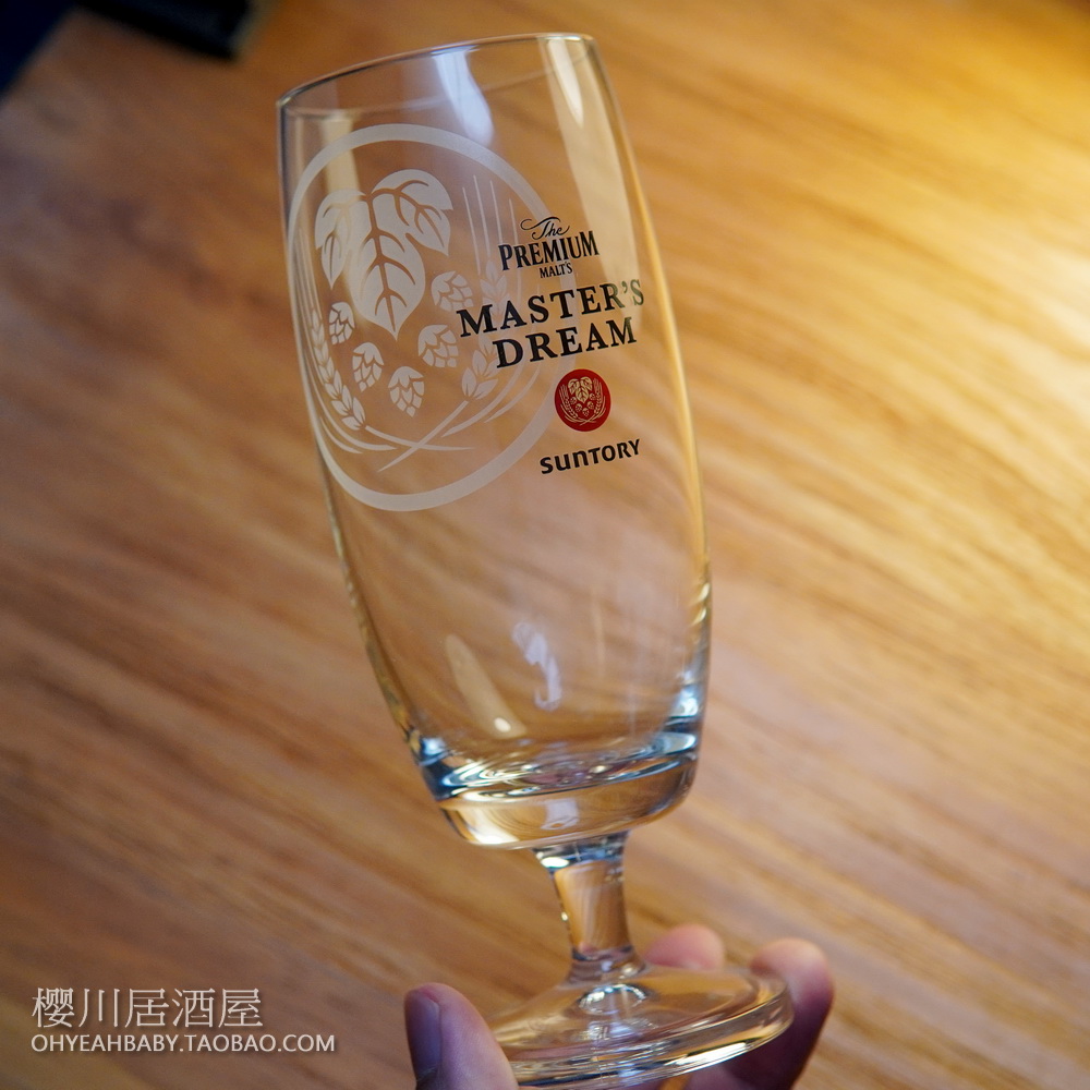 日本高脚玻璃杯SUNTORY三得利梦想酿造家神泡麦芽花纹万志啤酒杯