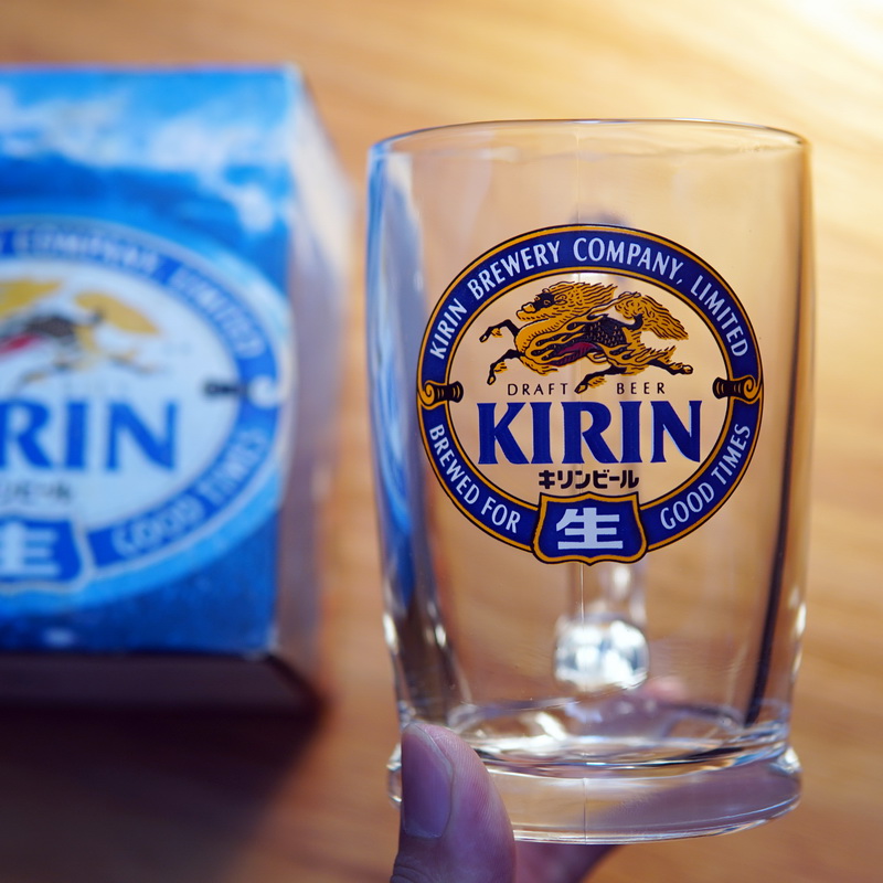 日本进口麒麟KIRIN生啤酒杯 DRAFT BEER 扎啤杯玻璃杯带把手带盒